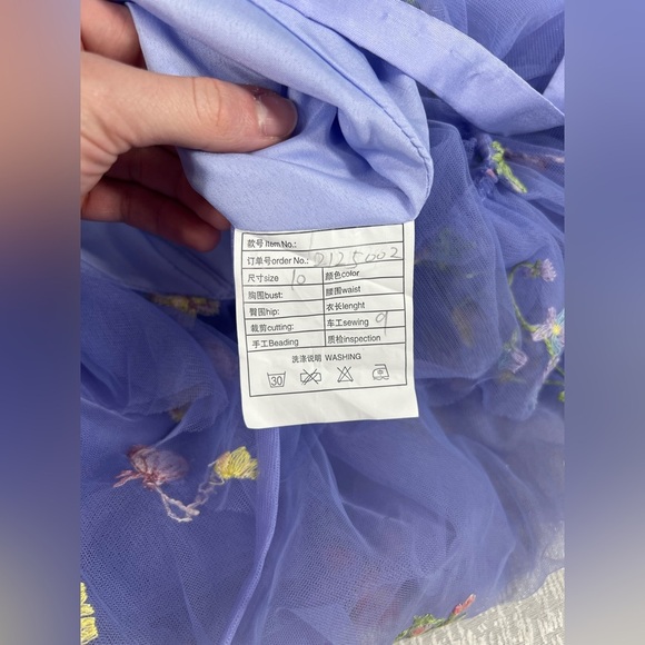 Fairycore formal Spaghetti Strap Floral Embriodered Dress in Purple size 10 NWOT - Picture 13 of 16